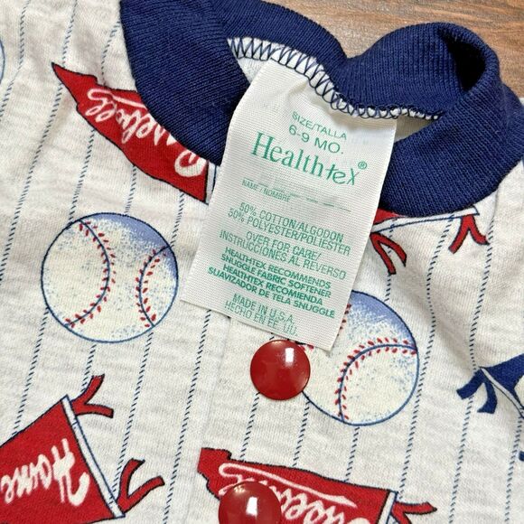 Vtg Healthtex Infant Bubble Romper Baseball Jersey Inspired Pennants Sz 6-9m - Picture 4 of 6